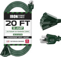 Iron Forge Cable 20ft Green Outdoor Extension Cord with 3 Outlets - 16/3 SJTW 20ft Extension Cord 3 Prong, 13 Amp All-Weather Heavy Duty Power Cable