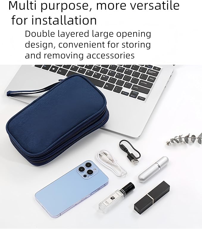Electronic Organizer Travel Cable Accessories BagPouch Portable Waterproof Storage Bag Electronic Organizer Case for Cable, Mouse,USB Cable,Power Bank,Cord, Charger, Phone, Earphone (Dark Blue)