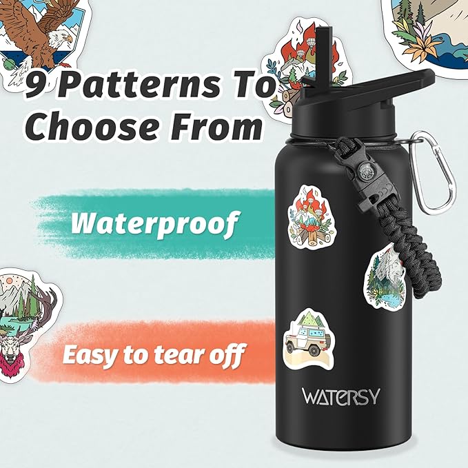 32oz Insulated Water Bottle (Cold for 48 Hrs),BPA Free&Leak Proof,Stainless Steel Water Flask,Water Jug with Straw Spout Lids for Gym,Hiking,Travel,Black