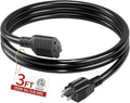 18/3 Indoor Extension Cord 3 FT, Black Extension Cord Flexible & Durable, 3 Prong Power Cable, Suitable for Home and Office, 10 Amp 1250 Watt 125VAC 18AWG, ETL Listed