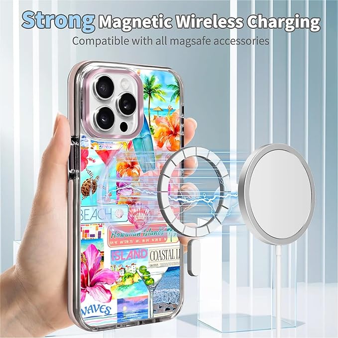 Case for iPhone 14 Pro Max,[Compatible with MagSafe],Coastal Beach Cover Coquette Collage Phone Case Design，for Women Girls Magnetic Clear Cover - Slim, Sleek, & Shockproof Protection