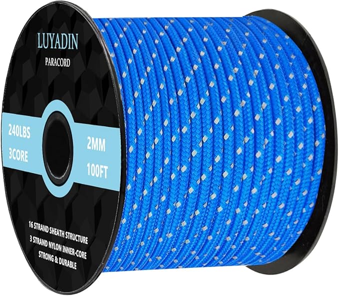 Reflective Paracord 240lb - Diameter 2mm Micro Utility Cord -3 Strand Parachute Spool Cord - 100ft 200ft,Paracord for Camping,Hiking,Fishing,Outdoor and DIY