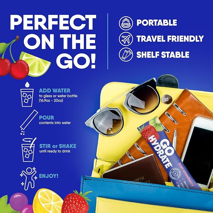 GoHydrate Low Sodium Electrolytes Powder Packets Sugar Free - Instant Hydration Daily Drink Mix - Zero Sugar Water Flavor Packet Singles with Vitamin D - (Passion Fruit, 30 Packs)