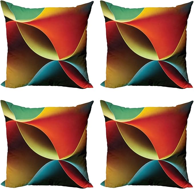 Ambesonne Abstract Throw Pillow Cushion Case Pack of 4, Graphic Curvy Design with Colored Details Work of Art Geometric Rave Tones, Modern Accent Double-Sided Digital Printing, 16", Orange White