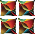 Ambesonne Abstract Throw Pillow Cushion Case Pack of 4, Graphic Curvy Design with Colored Details Work of Art Geometric Rave Tones, Modern Accent Double-Sided Digital Printing, 16", Orange White