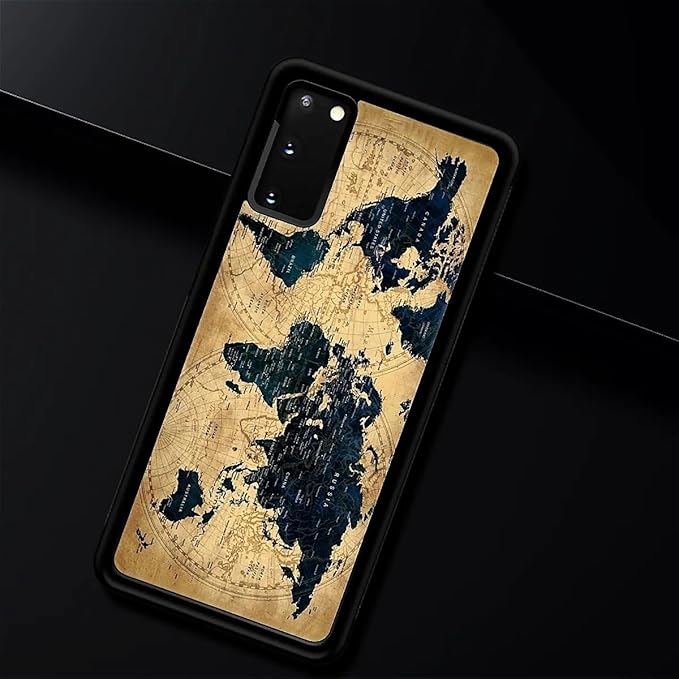 for Samsung Galaxy S20 Case, Brown World Map Pattern Graphic Design Girl Boy Soft Silicone Hard Acrylic Shock Protection for Samsung Galaxy S20