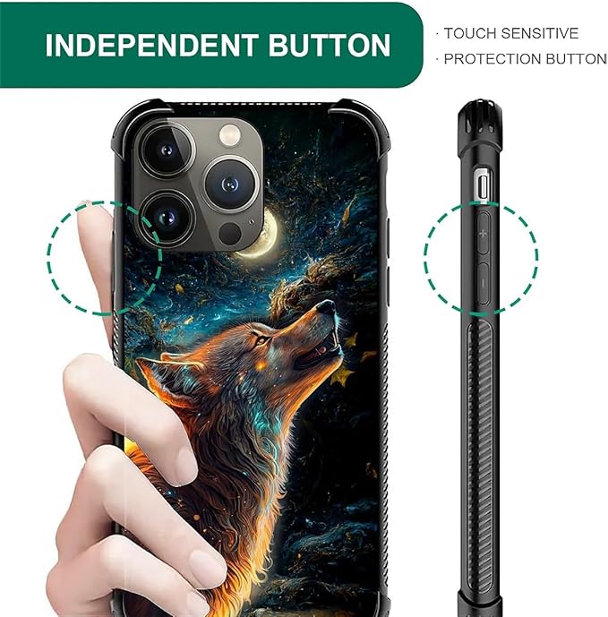 for iPhone 13 Pro Max Case, Star Cave Hungry Wolf Pattern Graphic Design Girl Boy Soft Silicone Hard Acrylic Shock Protection for iPhone 13 Pro Max
