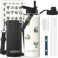 40oz Insulated Water Bottle (Cold for 48 Hrs),BPA Free&Leak Proof,Stainless Steel Water Flask,Water Jug with Straw Spout Lids for Gym,Hiking,Travel,White