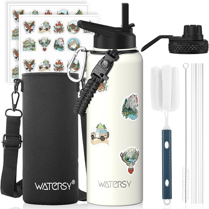 40oz Insulated Water Bottle (Cold for 48 Hrs),BPA Free&Leak Proof,Stainless Steel Water Flask,Water Jug with Straw Spout Lids for Gym,Hiking,Travel,White