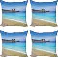 Ambesonne Dock Decorative Throw Pillow Case Pack of 4, Naples Pier Paradise Beach at Ocean in Florida USA Sunny Tropical Destination, Cushion Cover for Couch Living Room Car, 16", Azure Blue
