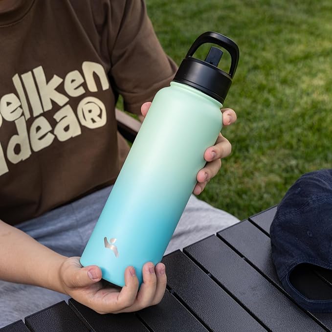 Konokyo 18 oz Insulated Water Bottle Stainless Steel Sport Bottles with 3 Lids,Mint