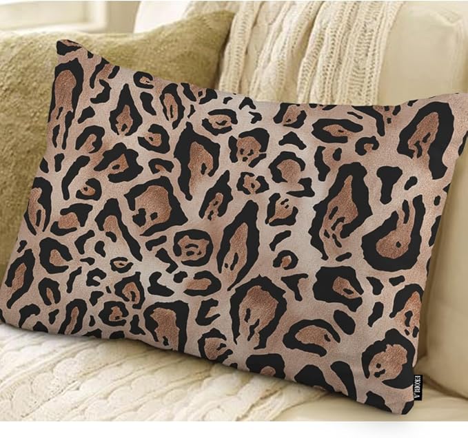 EKOBLA 12"x20" Throw Pillow Cover Leopard Skin Real Jaguar Print Abstract Brown Camouflage Waist Lumber Cotton Linen Cushion Cover Oblong Rectangle Pillowcase for Men Women Home Decoration
