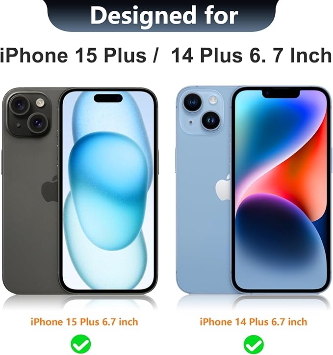 Red2Fire Magnetic for iPhone 15 Plus Case for iPhone 14 Plus Case Clear, [Compatible with Magsafe][2X Glass Screen Protector+Camera Lens Protector] [Not Yellowing] Slim Phone Case 6.7 inch - Clear