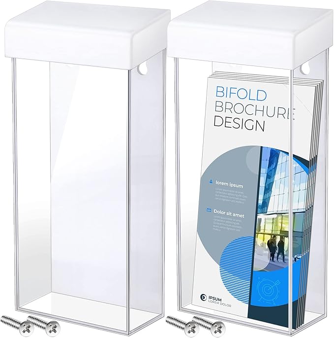 Remerry Acrylic Outdoor Brochure Holder 4 x 9 Inch Waterproof Wall Mount Literature Box with White Lid Clear Pamphlet Holder for Pamphlet Map Menu Display(10 Pieces)
