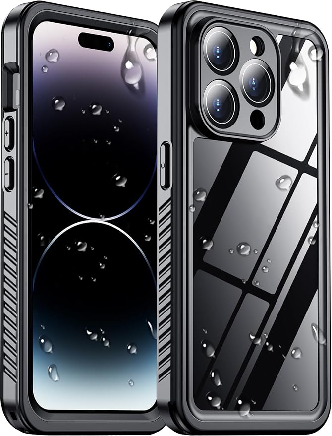 Temdan Compatible with iPhone 14 Pro Max Case Waterproof, Built-in Screen & Camera Protector IP68 Underwater Full Body 14FT Military Dropproof Shockproof Phone Case 6.7"-Black/Clear