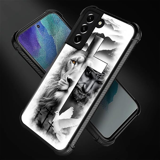 for Samsung Galaxy S22 Plus Case, Lion Cross Jesus Christ Dove Pattern Graphic Design Girl Boy Soft Silicone Hard Acrylic Shock Protection for Samsung Galaxy S22 Plus