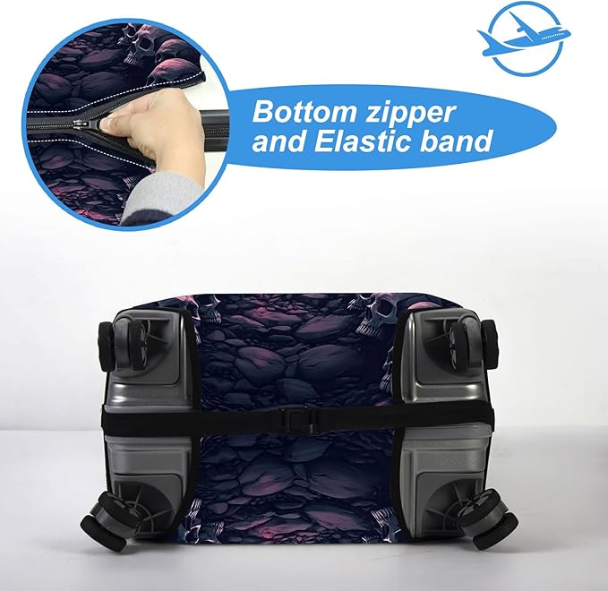 Luggage Cover Protector for 19-20 Inch Suitcases, TSA Approved Elastic Travel Suitcase Covers, Anti-Scratch Washable Luggage Sleeve for Carry On & Checked Bags, Skulls Leading