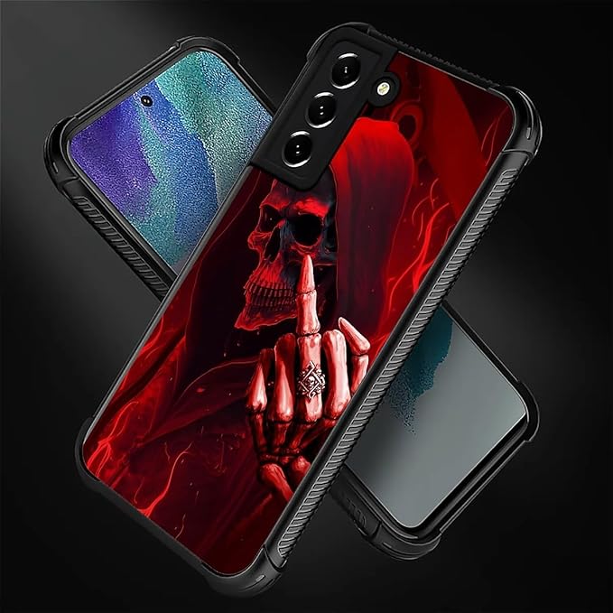 for Samsung Galaxy S22 Case, Gestures Funny Skull Pattern Graphic Design Girl Boy Soft Silicone Hard Acrylic Shock Protection for Samsung Galaxy S22