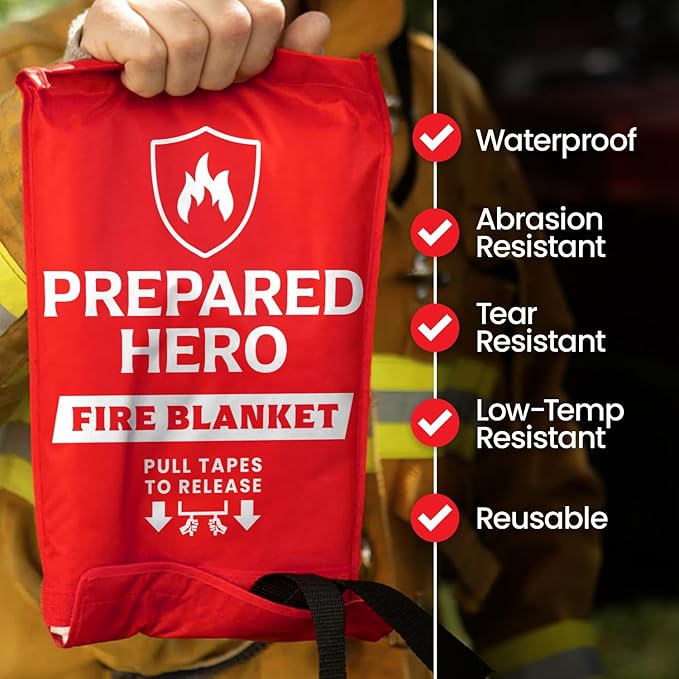 Prepared Hero Emergency Fire Blanket - 8 Pack - Fire Suppression for Kitchen, 39” x 39” Fiberglass Fire Blanket for Home