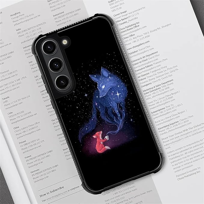 for Samsung Galaxy S23 Case, Galaxy Fox Wolf Pattern Graphic Design Girl Boy Soft Silicone Hard Acrylic Shock Protection for Samsung Galaxy S23