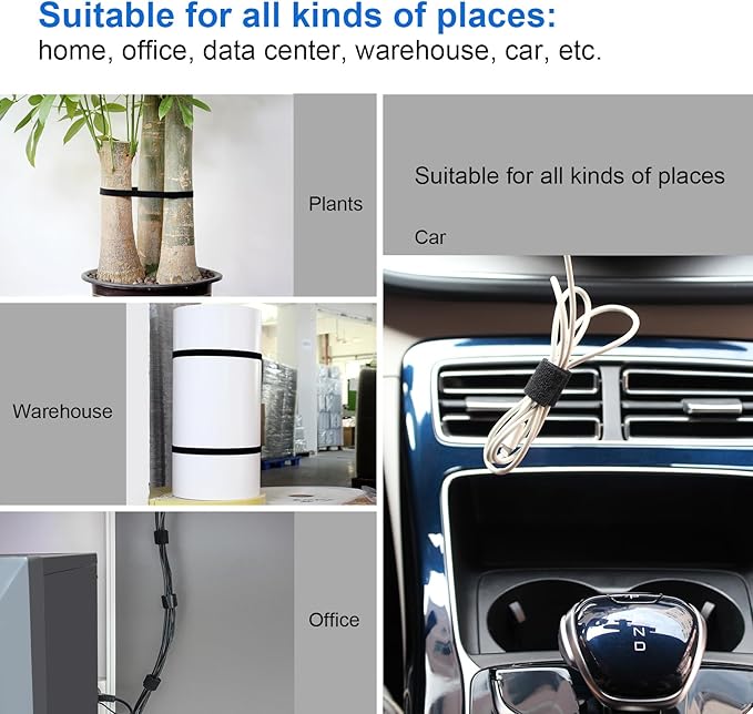 OneLeaf Hook and Loop Roll Reusable Fastening Cable Ties, Free Cutting Multi-Purpose Cable Management Tape，Black Heavy Duty Wire Management for Home and Office