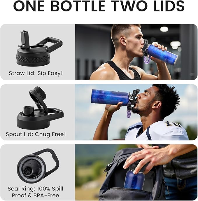 RAYMYLO Insulated Water Bottle 40 oz, Triple Wall Vacuum Stainless Steel (Cold for 36Hrs, Hot for 18Hrs), Leak Proof & Non-BPA, Modern Water Flask Jug with Paracord Handle & Straw Spout Lids