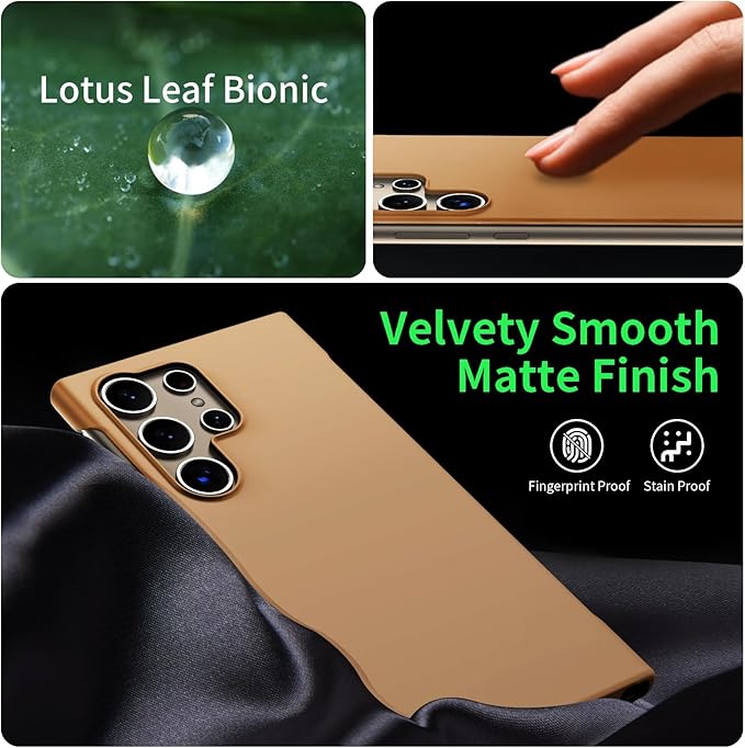 GRECAZO Slim Borderless for Samsung Galaxy S24 Ultra Phone Case 6.8"(2024) Ultra-Thin Lightweight Frameless Matte Hard PC Cover Case with Pull Ring Minimalist Non Slip Rope-Mocha