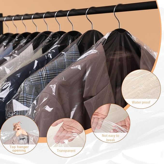 90 PCS Dry Cleaner Bags Plastic Clear 59 Inches,Garment Bags for Hanging Clothes Plastic Garment Bags Clear Clothes Covers Dry Cleaner Bags Hanging Dust-proof(60x150cm)