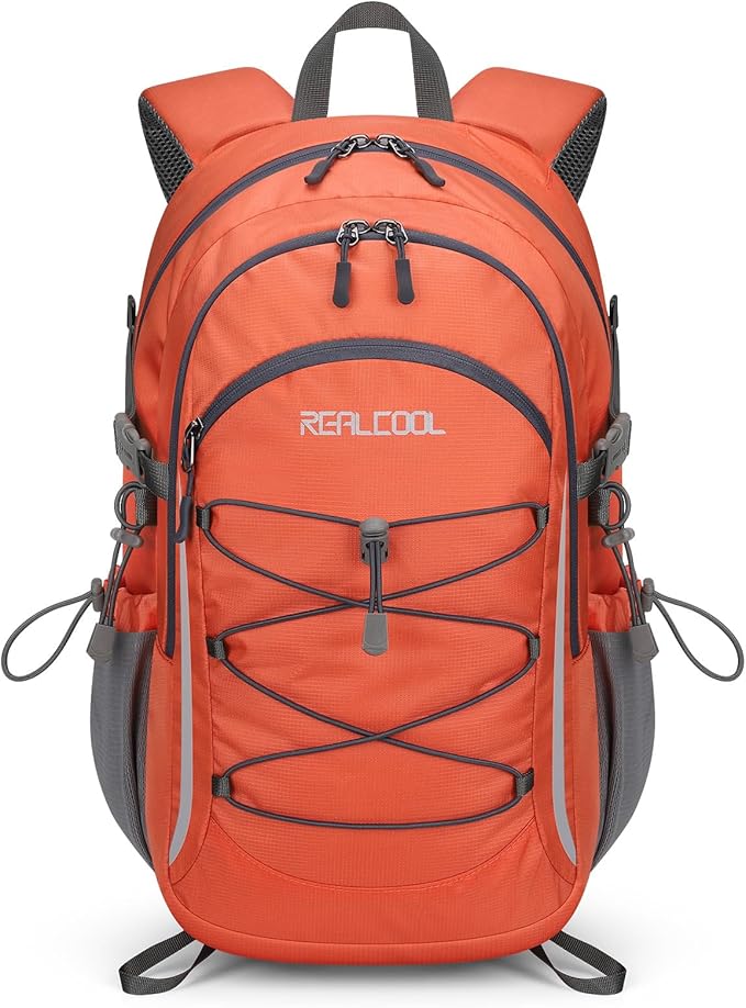 RealCool Hiking Backpack for Men Women,30L Lightweight Waterproof Travel Camping Backpack Hiking Daypack for Cycling Running,Orange
