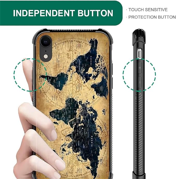 for iPhone XR Case, Brown World Map Pattern Graphic Design Girl Boy Soft Silicone Hard Acrylic Shock Protection for iPhone XR