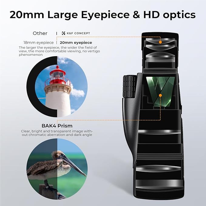 K&F Concept 8-32X50 Zoom Monocular - High Power Dual Focus Prism Compact Monoculars for Kids Adults, with Phone Adapter, Low Light Night Vision, FMC Lens for Bird Watching Hunting Travel Camping Starg