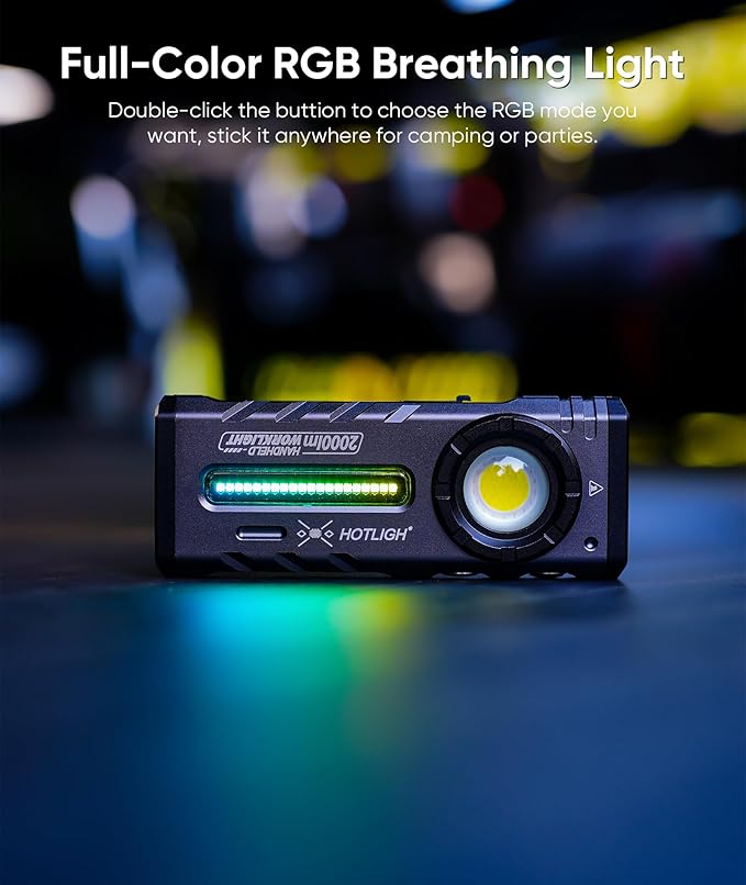 HOTLIGH ZF8313 Rechargeable Flashlight, Magnetic EDC Flashlight Rechargeable, 2000 Lumens LED Flashlight with RGB and UV Lighting Source for Outdoor, Car Repairing