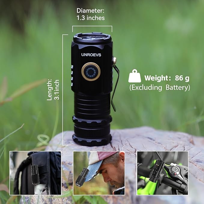 UNROEVS Mini Flashlight 2550 Lumens Rechargeable USB C Charging, Small Flashlights High Lumens 5 Modes, Pocket Light with Clip, Magnetic Flash Light for EDC,Camping, Hiking,Emergency (12 Pack)