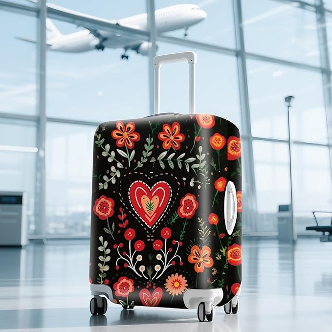 ANNA QUEEN Flowers Floral Travel Luggage Cover -Spring Stretchable Airplane Suitcase Protector Sleeve,Universal Washable Fit for 20-26 Inch Checked Baggage,Water Resistant Durable Luggage Protector