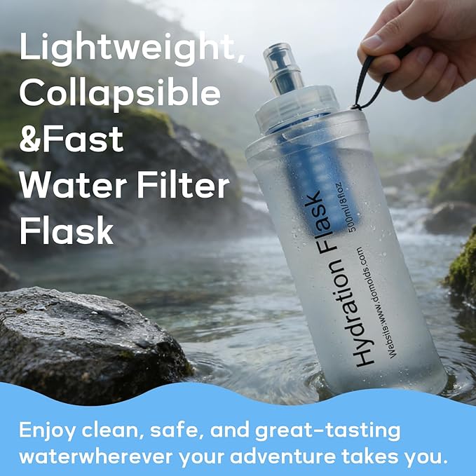 500ml Soft Flask Water Bottle, Collapsible Water Bottle with Filter, Perfect for Hiking, Backpacking, and Camping - White