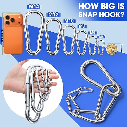 120Pack M6 Spring Snap Hooks Carabiner, 1/4" Heavy Duty Carabiner Clips Chain Quick Links Spring Safety Hook Connector for Dog Leash Backpack Hiking Fishing Bag Outdoor Travel