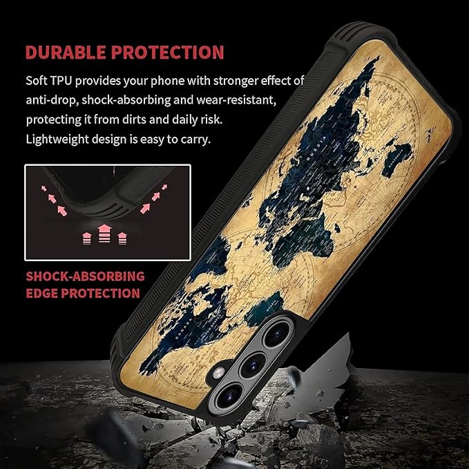 for Samsung Galaxy S26 Plus Case,Graphic Design for Girl Boy Soft Silicone Hard Acrylic Shock Protection Designed for Samsung Galaxy S26 Plus Brown World Map Pattern