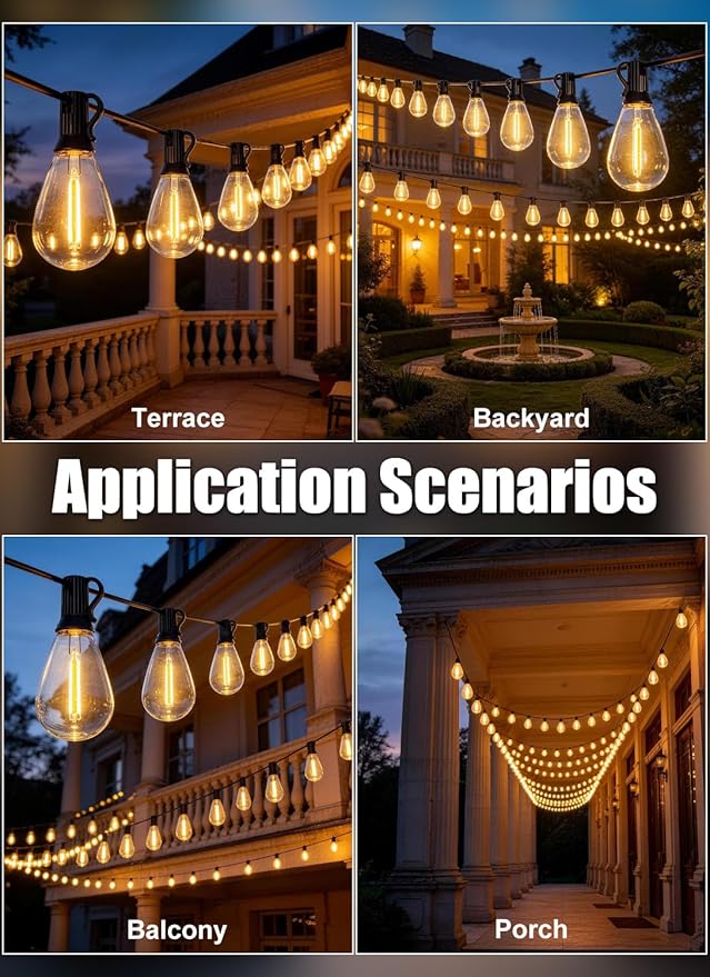 100FT Outdoor String Lights Waterproof with 40+2 Shatterproof S11 LED Bulbs, Extra Long Patio Lights Outdoor Waterproof for Backyard, Bistro Lights Outdoor, LED Lights for Outside, Cafe Lights