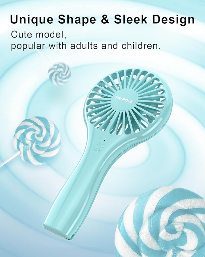 TriPole 2 Pack Handheld Mini Portable Fans Blue, Rechargeable Battery Operated Small Fan for Outdoor Travel Kids Trip, Cute Design Powerful Personal Lash Dryer for Makeup Eyelash Extensions