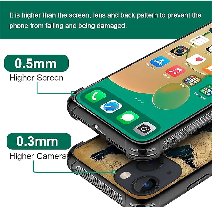 for iPhone 14 Plus Case, Brown World Map Pattern Made of Soft Silicone Hard Acrylic Shock Protection for iPhone 14 Plus