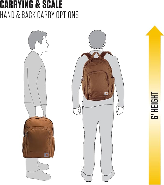 Carhartt 25L Classic Laptop Backpack, Durable Water-Resistant Pack W/ 15" Laptop Sleeve and Multiple Organizational Compartments, Carhartt Brown