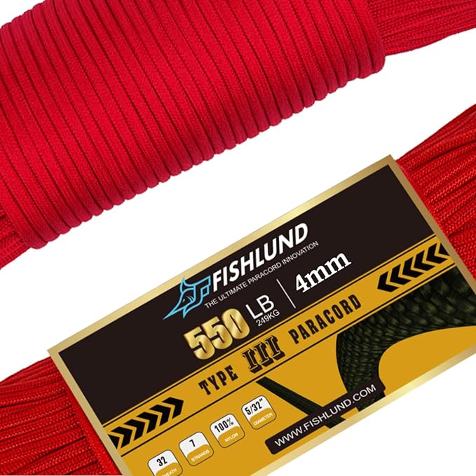 Paracord 550 lb, 7 Strand Paracord Rope 100ft 4mm, Nylon Parachute Cord for Camping, Imperial Red