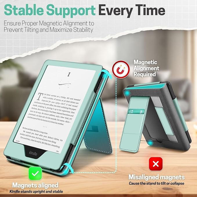 TNP Stand Case for Kindle Paperwhite 12th Generation 2024 / Kindle Colorsoft Signature Edition with Hand Strap & Card Slot - 7" PU Leather Protective Folio Cover with Auto Wake/Sleep, Agave Green