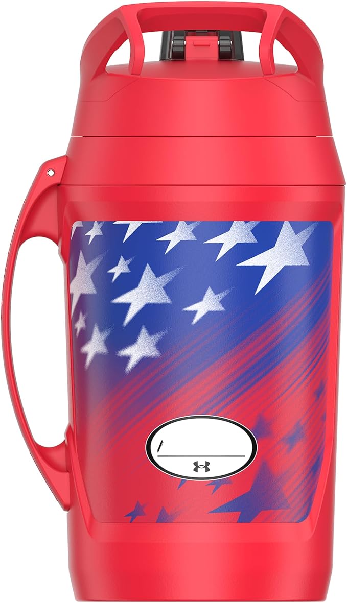 Under Armour Half Gallon Water Bottle Insulated, 64oz Insulated Water Bottle with Handle, Fence Hook, Leak Resistant, for Baseball, Football & More, Red Americana