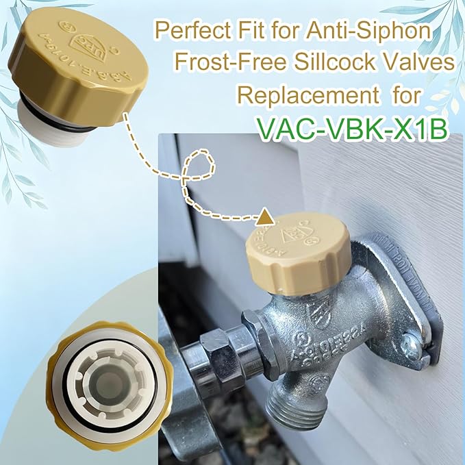 Vacuum Breaker Replacement Kit, ASSE 1019‑A Anti‑Siphon Repair Parts for Frost‑Free Outdoor Sillcock Hose Bib Faucet, Complete Repair Set with O‑Rings and Teflon Tape (1 Pack)