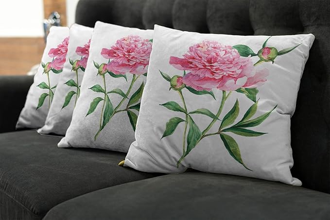 Ambesonne Watercolor Flower Throw Pillow Cushion Case Pack of 4, Vintage Peony Painting Botanical Spring Garden Flower Nature Theme, Modern Accent Double-Sided Digital Printing, 24", White Pink