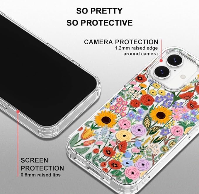 MOSNOVO for iPhone 17 Case | Military Grade 6.6ft Drop Tested | Camera Control | Clear with Blossom & Bloom Design