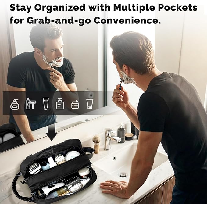 Toiletry Bag for Men Tactical Travel Dopp Kit with Wet Dry Compartment 3 Zipper Pockets 900D Water Resistant MOLLE System Organizer for Gym Hiking Travel Shaving EDC Accessories Gifts Him