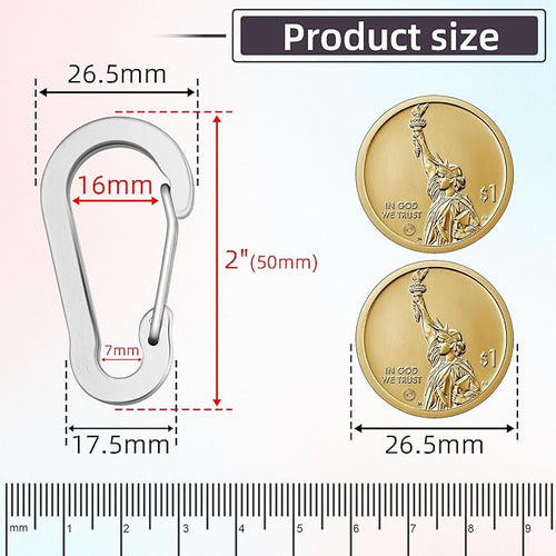 10pcs Aluminum Small Carabiner Clip, 2 Inch Carabiner Keychain Clasp Spring D Ring for Hanging Home KeyRings Hook Paracord Lanyard Keychain Pet Collar Hiking Camping Fishing Accessories (Silver)