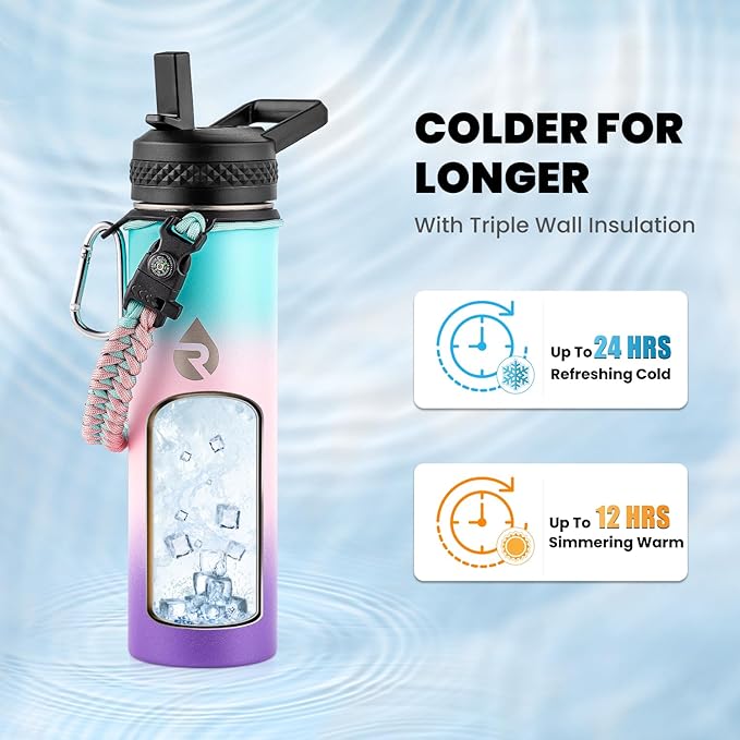 RAYMYLO Insulated Water Bottle 20 oz, Triple Wall Vacuum Stainless Steel (Cold for 24Hrs, Hot for 12Hrs), Leak Proof & Non-BPA, Kids Water Bottle Jug for School with Straw Spout Lids